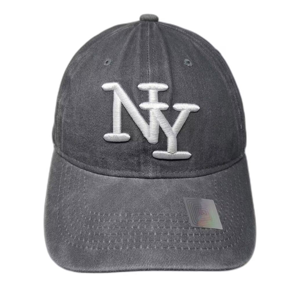 New League Baseball Cap Hat Gray White OS Embroidered NY Adjustable Slideback